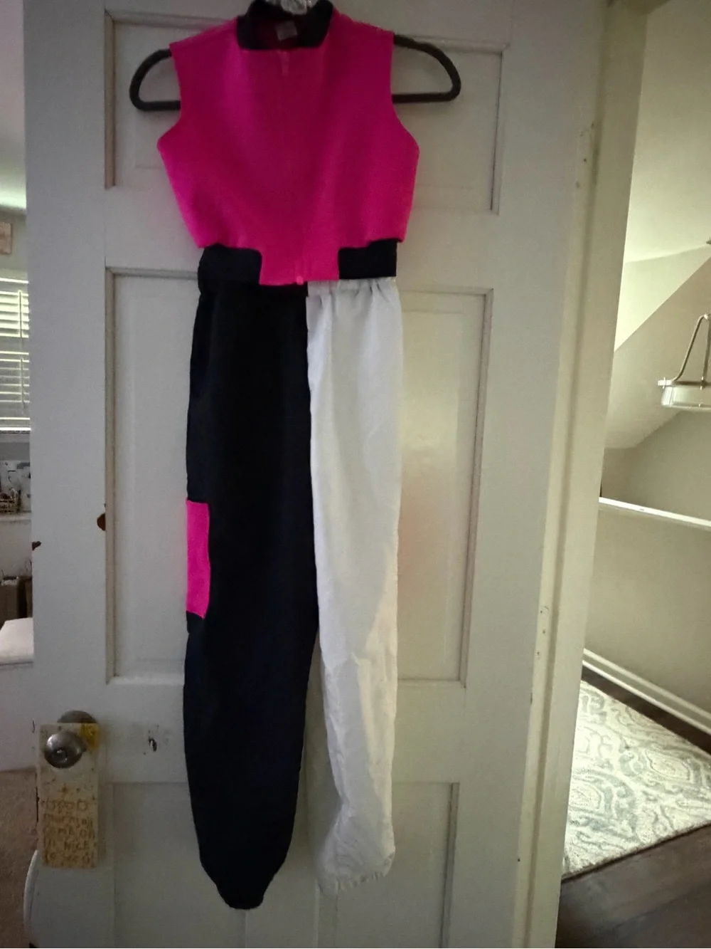 Weissman Pink, Black & White Colorblock Track Jumpsuit